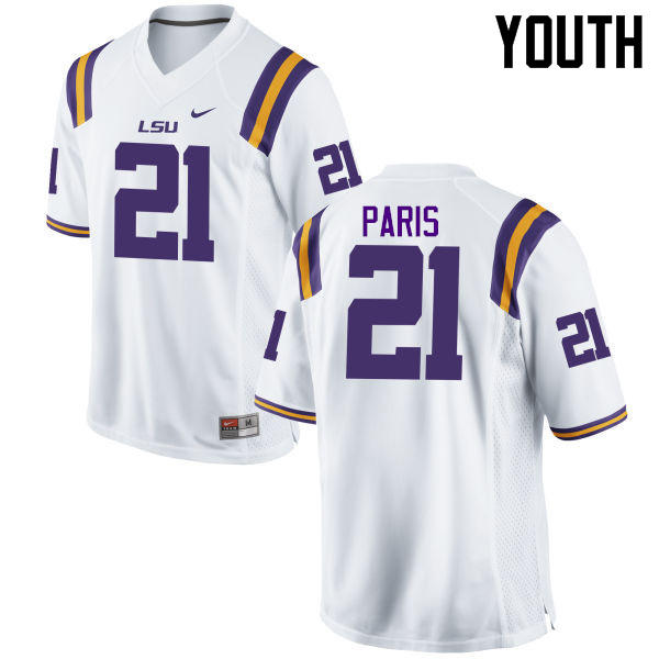 Youth LSU Tigers #21 Ed Paris College Football Jerseys Game-White